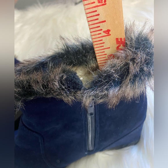 Just Fab Sz 10 Navy Blue Suede with Fur Top Trim & Fleece Lining Women’s Boots - Picture 6 of 7